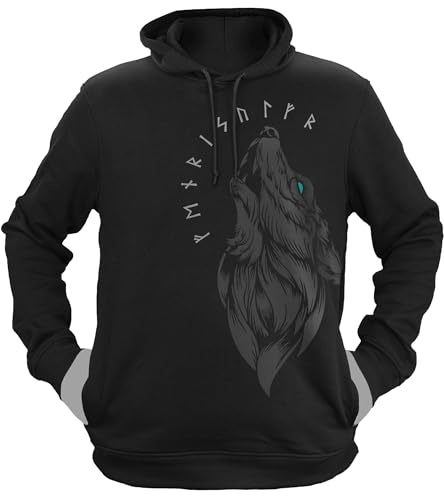 NØRTH Legendary Herren Hoodie mit Kapuze - Fenriswolf 1.0 Fenrir Wolf - nordische Wikinger Walhalla Geschenke für Männer, Valhalla Viking Herren Pullover, Farbe:Schwarz/Petrol, Größe:L von vanVerden