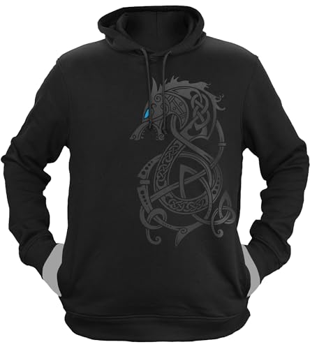 NØRTH Legendary Herren Hoodie mit Kapuze - Fenriswolf 2.0 Fenrir Wolf - nordische Wikinger Walhalla Geschenke für Männer, Valhalla Viking Herren Pullover, Farbe:Schwarz/Blau, Größe:M von vanVerden