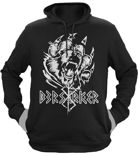 NØRTH Legendary Herren Hoodie mit Kapuze - Bär Björn Krieger Berserker - nordische Wikinger Walhalla Geschenke für Männer, Valhalla Viking Herren Pullover, Farbe:Schwarz/Weiß, Größe:XXL von vanVerden