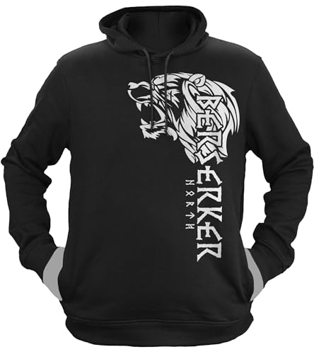 NØRTH Legendary Herren Hoodie mit Kapuze - Berserker Bär Krieger - nordische Wikinger Walhalla Geschenke für Männer, Valhalla Viking Herren Pullover, Farbe:Schwarz/Weiß, Größe:XXL von vanVerden