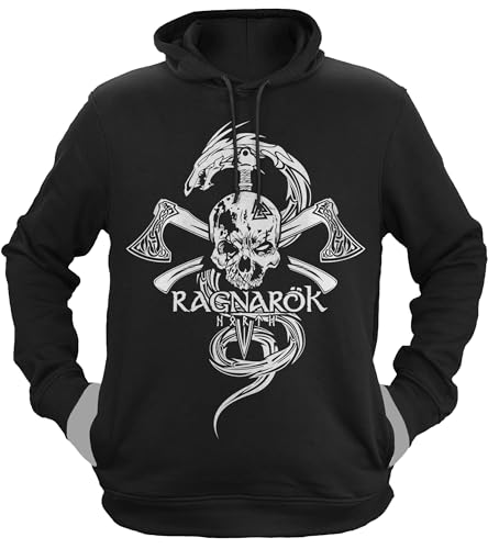 NØRTH Legendary Herren Hoodie mit Kapuze - Ragnarök Totenkopf - nordische Wikinger Walhalla Geschenke für Männer, Valhalla Viking Herren Pullover, Farbe:Schwarz/Weiß, Größe:3XL von vanVerden