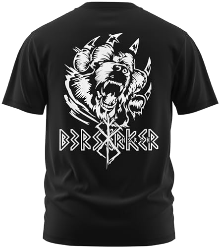 NØRTH Legendary Herren T-Shirt - Bär Björn Krieger Berserker Rücken Design, nordische Wikinger Walhalla Geschenke für Männer, Odin Thor Valhalla Viking Shirt, Farbe:Schwarz/Weiß, Größe:XL von vanVerden