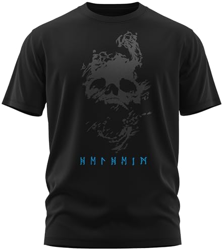 NØRTH Legendary Herren T-Shirt - Helheim Unterwelt Totenreich Brust Aufdruck, nordische Wikinger Walhalla Geschenke für Männer, Odin Thor Valhalla Viking Shirt, Farbe:Schwarz/Blau, Größe:XXL von vanVerden