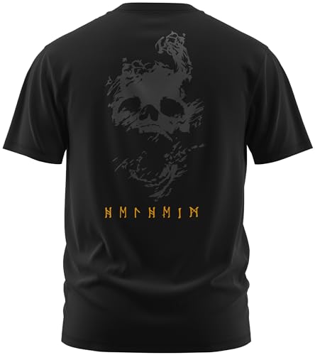 NØRTH Legendary Herren T-Shirt - Helheim Unterwelt Totenreich Rücken Design, nordische Wikinger Walhalla Geschenke für Männer, Odin Thor Valhalla Viking Shirt, Farbe:Schwarz/Gelb, Größe:M von vanVerden