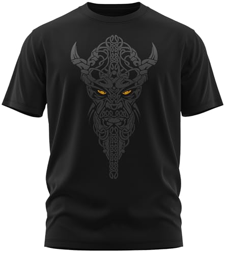 NØRTH Legendary Herren T-Shirt - Nordmann Celtic Knotwork Brust Aufdruck, nordische Wikinger Walhalla Geschenke für Männer, Odin Thor Valhalla Viking Shirt, Farbe:Schwarz/Gelb, Größe:S von vanVerden