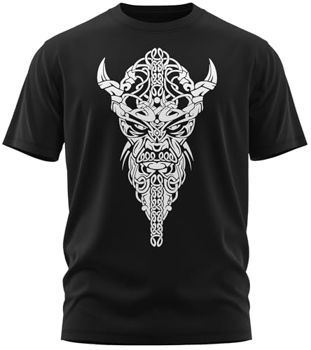 NØRTH Legendary Herren T-Shirt - Nordmann Celtic Knotwork Brust Aufdruck, nordische Wikinger Walhalla Geschenke für Männer, Odin Thor Valhalla Viking Shirt, Farbe:Schwarz/Weiß, Größe:3XL von vanVerden