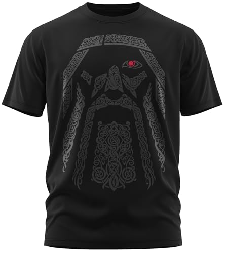 NØRTH Legendary Herren T-Shirt - Odin Gott Rabe Brust Aufdruck, nordische Wikinger Walhalla Geschenke für Männer, Odin Thor Valhalla Viking Shirt, Farbe:Schwarz/Blutrot, Größe:5XL von vanVerden