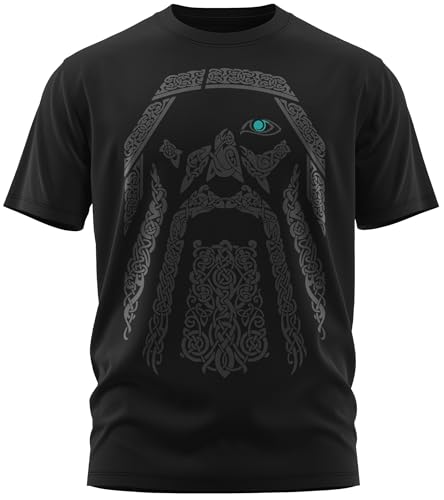 NØRTH Legendary Herren T-Shirt - Odin Gott Rabe Brust Aufdruck, nordische Wikinger Walhalla Geschenke für Männer, Odin Thor Valhalla Viking Shirt, Farbe:Schwarz/Petrol, Größe:4XL von vanVerden