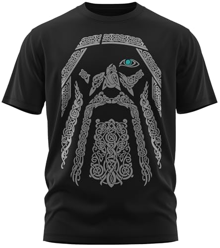 NØRTH Legendary Herren T-Shirt - Odin Gott Rabe Brust Aufdruck, nordische Wikinger Walhalla Geschenke für Männer, Thor Valhalla Viking Shirt, Farbe:Schwarz/Petrol, Größe:L von vanVerden