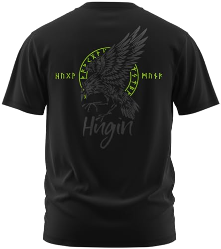 NØRTH Legendary Herren T-Shirt - Odin Rabe Hugin Rücken Design, nordische Wikinger Walhalla Geschenke für Männer, Odin Thor Valhalla Viking Shirt, Farbe:Schwarz/Grün, Größe:XXL von vanVerden