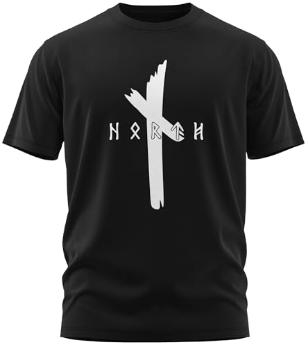 NØRTH Legendary Herren T-Shirt - Original North Runen Logo Brust Aufdruck, nordische Wikinger Walhalla Geschenke für Männer, Odin Thor Valhalla Viking Shirt, Farbe:Schwarz/Weiß, Größe:3XL von vanVerden