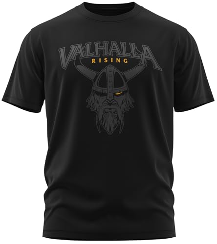 NØRTH Legendary Herren T-Shirt - Vahalla Krieger Nordmann Brust Aufdruck, nordische Wikinger Walhalla Geschenke für Männer, Odin Thor Valhalla Viking Shirt, Farbe:Schwarz/Gelb, Größe:4XL von vanVerden