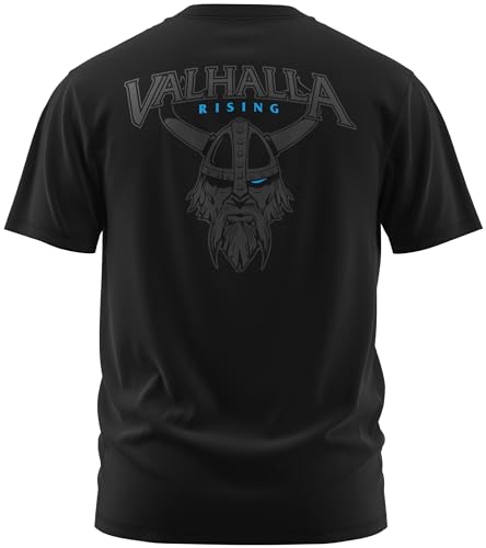 NØRTH Legendary Herren T-Shirt - Vahalla Krieger Nordmann Rücken Design, nordische Wikinger Walhalla Geschenke für Männer, Odin Thor Valhalla Viking Shirt, Farbe:Schwarz/Blau, Größe:3XL von vanVerden