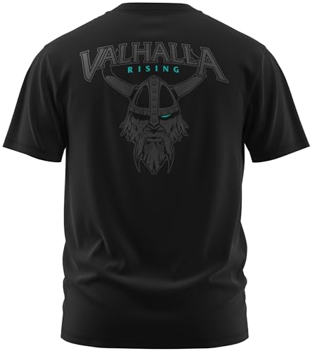 NØRTH Legendary Herren T-Shirt - Vahalla Krieger Nordmann Rücken Design, nordische Wikinger Walhalla Geschenke für Männer, Odin Thor Valhalla Viking Shirt, Farbe:Schwarz/Petrol, Größe:M von vanVerden