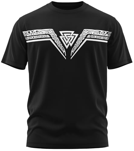 NØRTH Legendary Herren T-Shirt - Valknut Wotansknoten Brust Aufdruck, nordische Wikinger Walhalla Geschenke für Männer, Odin Thor Valhalla Viking Shirt, Farbe:Schwarz/Weiß, Größe:4XL von vanVerden