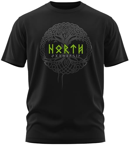 NØRTH Legendary Herren T-Shirt - Yggdrasil - Weltenbaum Brust Aufdruck, nordische Wikinger Walhalla Geschenke für Männer, Odin Thor Valhalla Viking Shirt, Farbe:Schwarz/Grün, Größe:3XL von vanVerden