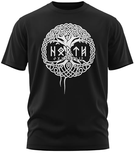 NØRTH Legendary Herren T-Shirt - Yggdrasil - Weltenbaum Brust Aufdruck, nordische Wikinger Walhalla Geschenke für Männer, Odin Thor Valhalla Viking Shirt, Farbe:Schwarz/Weiß, Größe:5XL von vanVerden