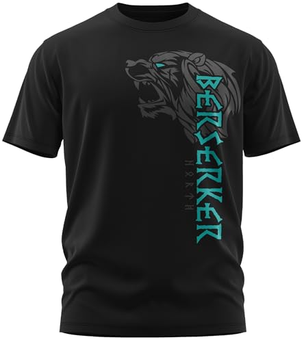 NØRTH Legendary Herren T-Shirt - Berserker Bär Krieger Brust Aufdruck, nordische Wikinger Walhalla Geschenke für Männer, Odin Thor Valhalla Viking Shirt, Größe:5XL, Farbe:Petrol von vanVerden
