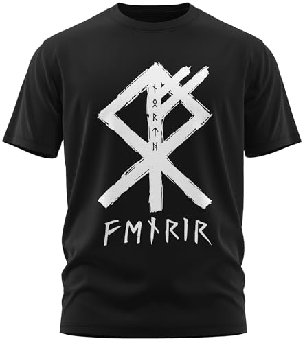 NØRTH Legendary Herren T-Shirt - Fenris Wolfsrune Brust Aufdruck, nordische Wikinger Walhalla Geschenke für Männer, Odin Thor Valhalla Viking Shirt, Farbe:Schwarz, Größe:M von vanVerden