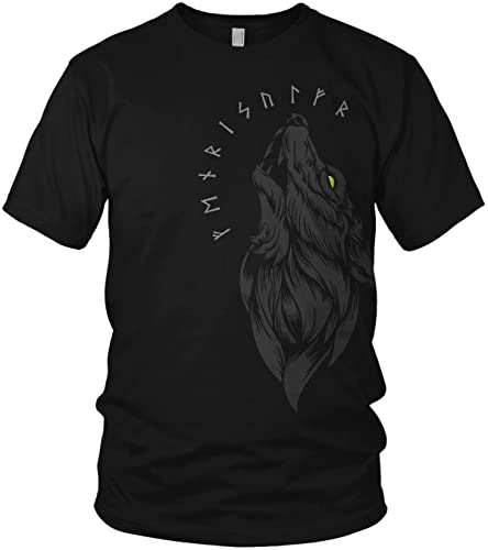 NØRTH Legendary Herren T-Shirt - Fenriswolf 1.0 Fenrir Wolf Brust Aufdruck, nordische Wikinger Walhalla Geschenke für Männer, Odin Thor Valhalla Viking Shirt, Farbe:Schwarz/Grün, Größe:5XL von vanVerden