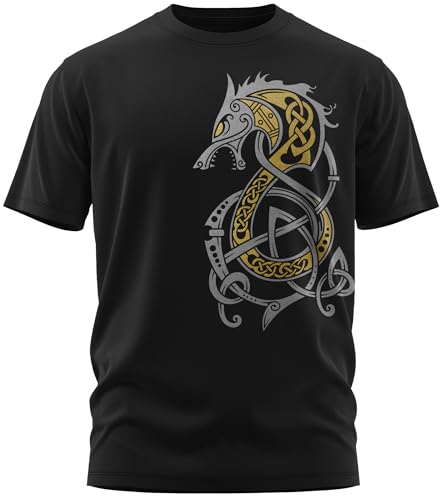 NØRTH Legendary Herren T-Shirt - Fenriswolf 2.0 Fenrir Gold/Silber Edition, nordische Wikinger Walhalla Geschenke für Männer, Odin Thor Valhalla Viking Shirt, Farbe:Gold/Silber, Größe:4XL von vanVerden