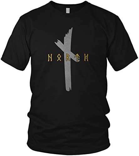 NØRTH Legendary Herren T-Shirt - Original North Runen Logo Gold/Silber Edition, nordische Wikinger Walhalla Geschenke für Männer, Odin Thor Valhalla Viking, Farbe:Gold/Silber, Größe:S von vanVerden