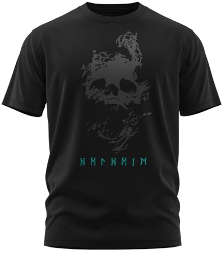 NØRTH Legendary Herren T-Shirt - Helheim Unterwelt Totenreich Brust Aufdruck, nordische Wikinger Walhalla Geschenke für Männer, Odin Thor Valhalla Viking Shirt, Farbe:Schwarz/Petrol, Größe:4XL von vanVerden