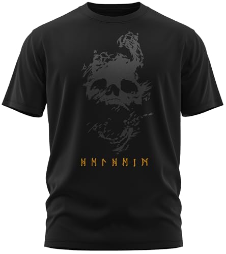 NØRTH Legendary Herren T-Shirt - Helheim Unterwelt Totenreich Brust Aufdruck, nordische Wikinger Walhalla Geschenke für Männer, Odin Thor Valhalla Viking Shirt, Farbe:Schwarz/Gelb, Größe:3XL von vanVerden