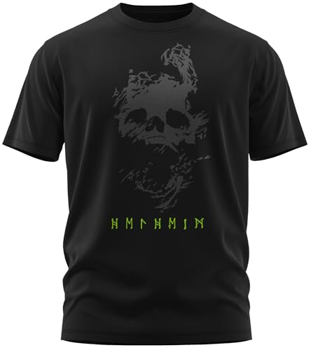 NØRTH Legendary Herren T-Shirt - Helheim Unterwelt Totenreich Brust Aufdruck, nordische Wikinger Walhalla Geschenke für Männer, Odin Thor Valhalla Viking Shirt, Farbe:Schwarz/Grün, Größe:4XL von vanVerden