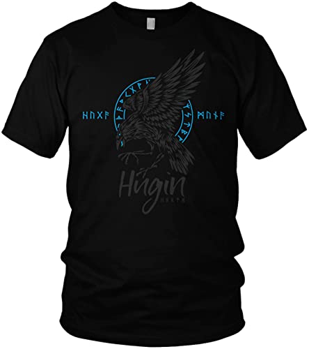 NØRTH Legendary Herren T-Shirt - Odin Rabe Hugin Brust Aufdruck, nordische Wikinger Walhalla Geschenke für Männer, Odin Thor Valhalla Viking Shirt, Farbe:Schwarz/Blau, Größe:3XL von vanVerden