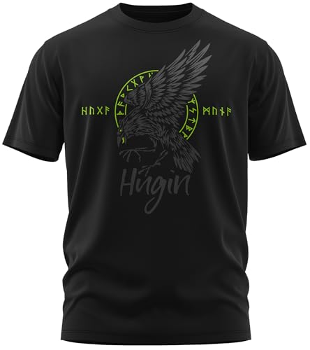 NØRTH Legendary Herren T-Shirt - Odin Rabe Hugin Brust Aufdruck, nordische Wikinger Walhalla Geschenke für Männer, Odin Thor Valhalla Viking Shirt, Farbe:Schwarz/Grün, Größe:4XL von vanVerden