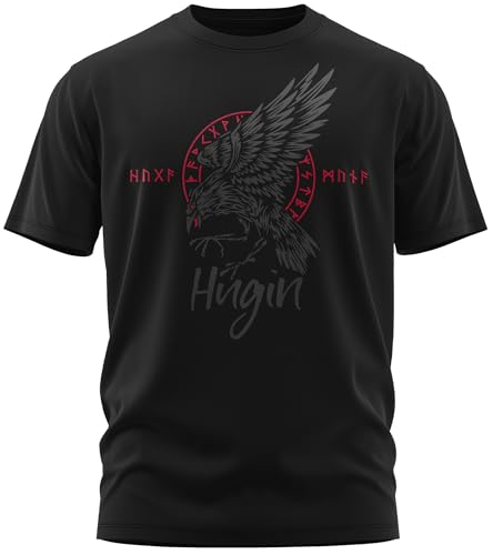 NØRTH Legendary Herren T-Shirt - Odin Rabe Hugin Brust Aufdruck, nordische Wikinger Walhalla Geschenke für Männer, Odin Thor Valhalla Viking Shirt, Größe:L, Farbe:Blutrot von vanVerden