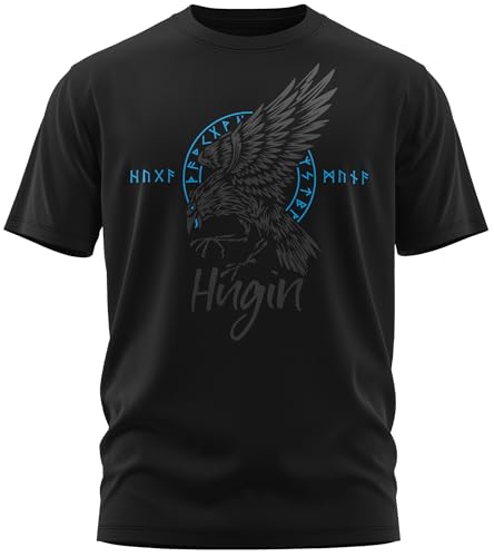 NØRTH Legendary Herren T-Shirt - Odin Rabe Hugin Brust Aufdruck, nordische Wikinger Walhalla Geschenke für Männer, Odin Thor Valhalla Viking Shirt, Größe:M, Farbe:Blau von vanVerden