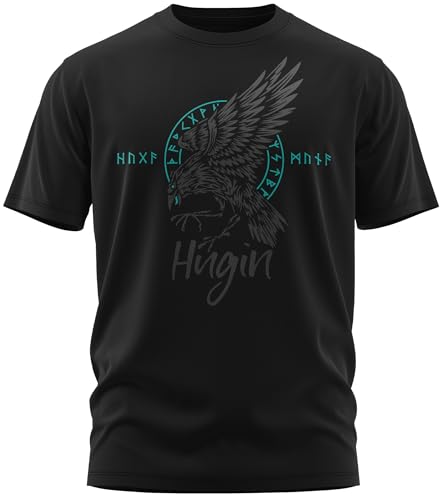 NØRTH Legendary Herren T-Shirt - Odin Rabe Hugin Brust Aufdruck, nordische Wikinger Walhalla Geschenke für Männer, Odin Thor Valhalla Viking Shirt, Farbe:Schwarz/Petrol, Größe:3XL von vanVerden