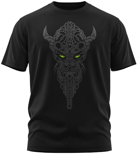 NØRTH Legendary Herren T-Shirt - Nordmann Celtic Knotwork Brust Aufdruck, nordische Wikinger Walhalla Geschenke für Männer, Odin Thor Valhalla Viking Shirt, Farbe:Schwarz/Grün, Größe:M von vanVerden