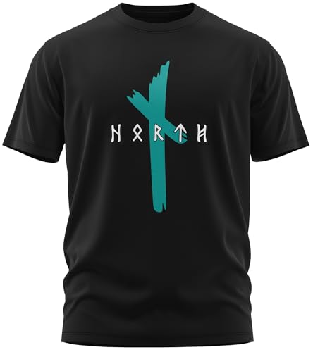 NØRTH Legendary Herren T-Shirt - Original North Runen Logo Brust Aufdruck, nordische Wikinger Walhalla Geschenke für Männer, Odin Thor Valhalla Viking Shirt, Größe:XXL, Farbe:Petrol von vanVerden