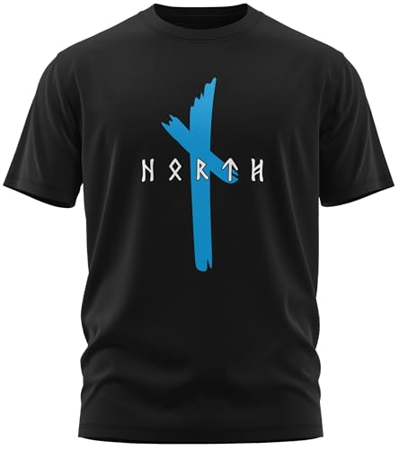 NØRTH Legendary Herren T-Shirt - Original North Runen Logo Brust Aufdruck, nordische Wikinger Walhalla Geschenke für Männer, Odin Thor Valhalla Viking Shirt, Größe:4XL, Farbe:Blau von vanVerden