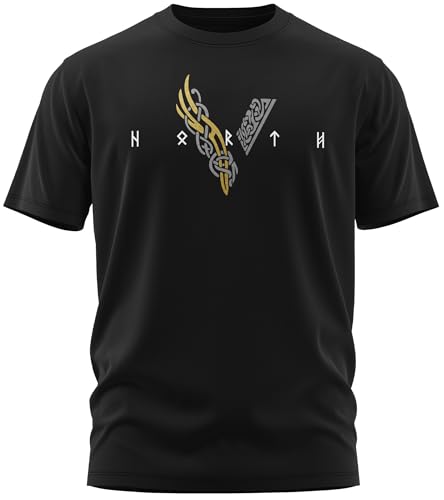 NØRTH Legendary Herren T-Shirt - Wikinger V - Viking Schrift Gold/Silber Edition, nordische Wikinger Walhalla Geschenke für Männer, Odin Thor Valhalla Viking Shirt, Farbe:Gold/Silber, Größe:L von vanVerden