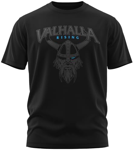 NØRTH Legendary Herren T-Shirt - Vahalla Krieger Nordmann Brust Aufdruck, nordische Wikinger Walhalla Geschenke für Männer, Odin Thor Valhalla Viking Shirt, Farbe:Schwarz/Blau, Größe:S von vanVerden