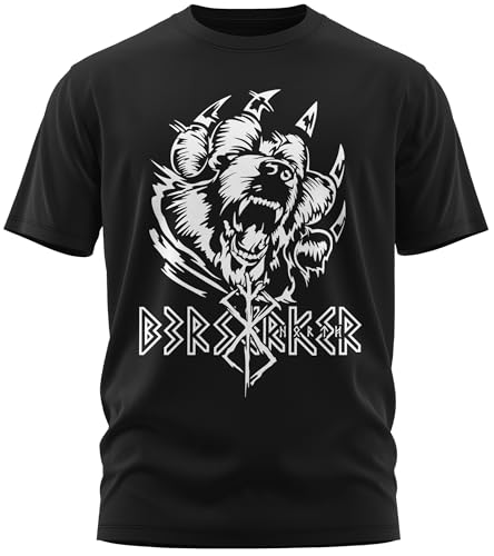 NØRTH Legendary Herren T-Shirt - Bär Björn Krieger Berserker Brust Aufdruck, nordische Wikinger Walhalla Geschenke für Männer, Odin Thor Valhalla Viking Shirt, Farbe:Schwarz/Weiß, Größe:3XL von vanVerden