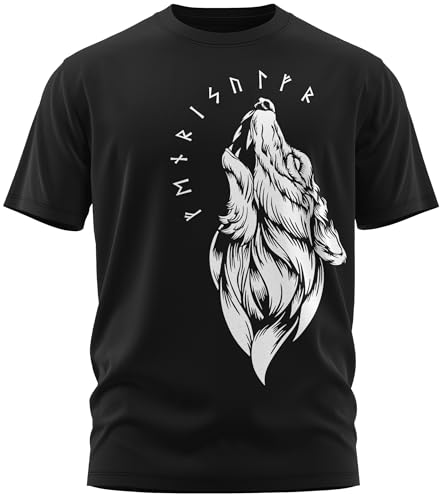 NØRTH Legendary Herren T-Shirt - Fenriswolf 1.0 Fenrir Wolf Brust Aufdruck, nordische Wikinger Walhalla Geschenke für Männer, Odin Thor Valhalla Viking Shirt, Farbe:Schwarz/Weiß, Größe:4XL von vanVerden