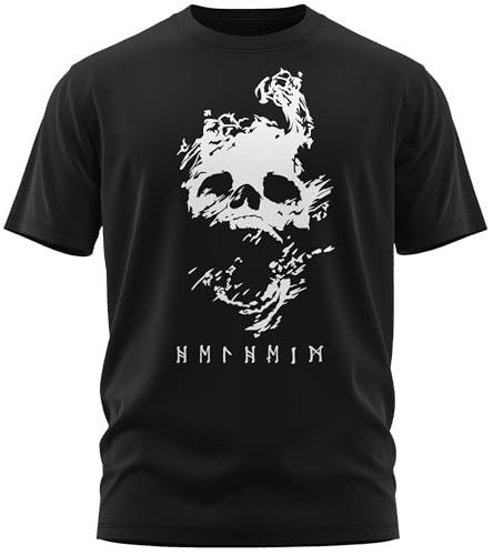 NØRTH Legendary Herren T-Shirt - Helheim Unterwelt Totenreich Brust Aufdruck, nordische Wikinger Walhalla Geschenke für Männer, Odin Thor Valhalla Viking Shirt, Farbe:Schwarz/Weiß, Größe:4XL von vanVerden