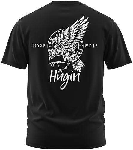 NØRTH Legendary Herren T-Shirt - Odin Rabe Hugin Rücken Design, nordische Wikinger Walhalla Geschenke für Männer, Odin Thor Valhalla Viking Shirt, Farbe:Schwarz/Weiß, Größe:4XL von vanVerden