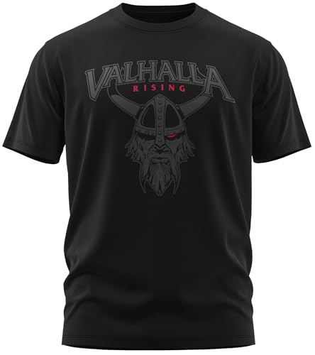 NØRTH Legendary Herren T-Shirt - Vahalla Krieger Nordmann Brust Aufdruck, nordische Wikinger Walhalla Geschenke für Männer, Odin Thor Valhalla Viking Shirt, Farbe:Schwarz/Blutrot, Größe:3XL von vanVerden