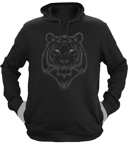 NØRTH Legendary Herren Hoodie mit Kapuze - Tiger Kriegerkult Symbol - nordische Wikinger Walhalla Geschenke für Männer, Valhalla Viking Herren Pullover, Farbe:Schwarz/Petrol, Größe:XL von vanVerden