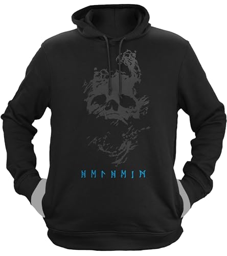 NØRTH Legendary Herren Hoodie mit Kapuze - Helheim Unterwelt Totenreich - nordische Wikinger Walhalla Geschenke für Männer, Valhalla Viking Herren Pullover, Farbe:Schwarz/Blau, Größe:XL von vanVerden