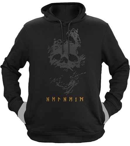 NØRTH Legendary Herren Hoodie mit Kapuze - Helheim Unterwelt Totenreich - nordische Wikinger Walhalla Geschenke für Männer, Valhalla Viking Herren Pullover, Farbe:Schwarz/Gelb, Größe:3XL von vanVerden