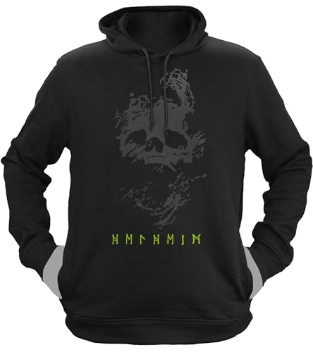 NØRTH Legendary Herren Hoodie mit Kapuze - Helheim Unterwelt Totenreich - nordische Wikinger Walhalla Geschenke für Männer, Valhalla Viking Herren Pullover, Farbe:Schwarz/Grün, Größe:3XL von vanVerden