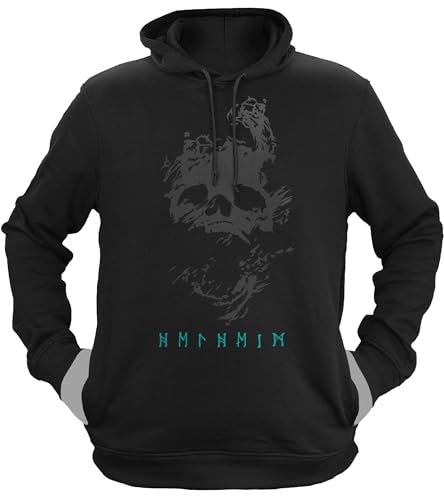 NØRTH Legendary Herren Hoodie mit Kapuze - Helheim Unterwelt Totenreich - nordische Wikinger Walhalla Geschenke für Männer, Valhalla Viking Herren Pullover, Farbe:Schwarz/Petrol, Größe:XXL von vanVerden