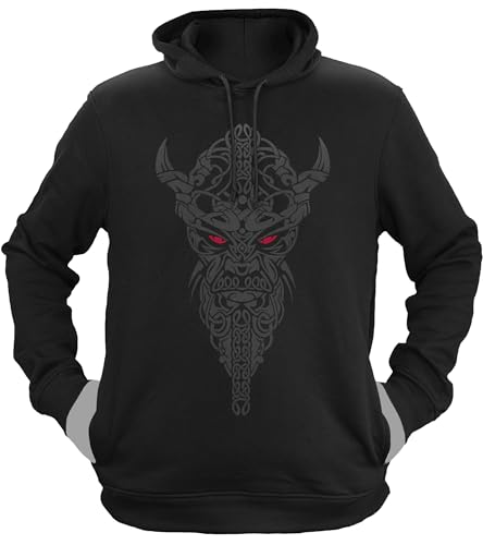 NØRTH Legendary Herren Hoodie mit Kapuze - Nordmann Celtic Knotwork - nordische Wikinger Walhalla Geschenke für Männer, Valhalla Viking Herren Pullover, Farbe:Schwarz/Blutrot, Größe:S von vanVerden